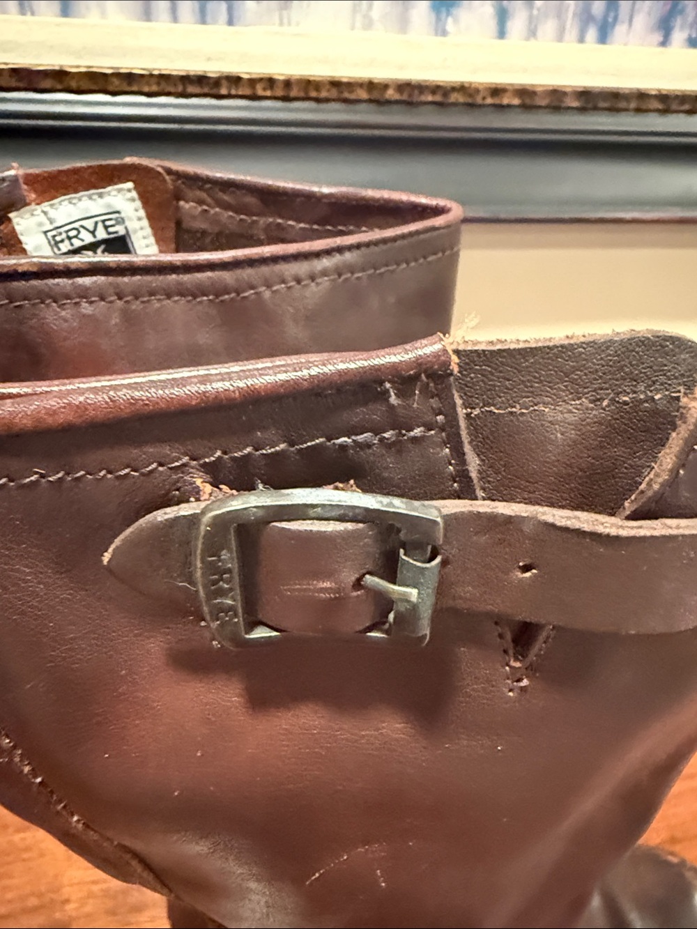 Frye Tall Buckle Veronica Slouch Leather Boot - Brown, Size 6.5-7, Buckle Damage - Picture 6 of 15